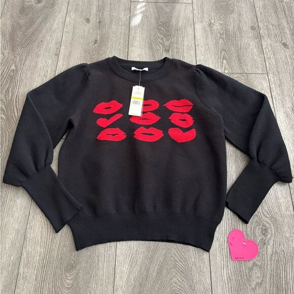 Nanette Lepore Black Sweater with Red Lip Design - Picture 1 of 5